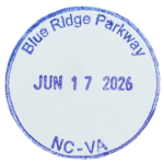 Circular purple inked stamp for Blue Ridge Parkway