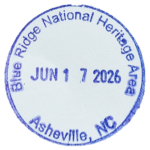 Circular purple inked stamp for Blue Ridge National Heritage Area