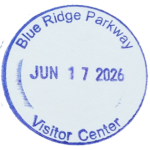 Circular purple inked stamp for Blue Ridge Parkway Visitor Center