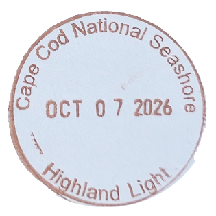 Brown circular inked stamp for Cape Cod National Seashore - Highland Light Brown circular inked stamp for Cape Cod National Seashore - Highland Light