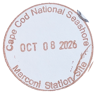 Circular brown inked stamp for Cape Cod National Seashore - Marconi Station Site Circular brown inked stamp for Cape Cod National Seashore - Marconi Station Site