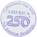 Circular purple inked stamp for Cumberland Gap National Historical Park, America 250 branding