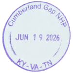 Purple circular inked stamp for Cumberland Gap National Historical Park