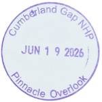 Circular purple inked stamp for Cumberland Gap National Historical Park, Pinnacle Overlook