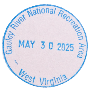 Blue circular inked stamp for Gauley River National Recreation Area
