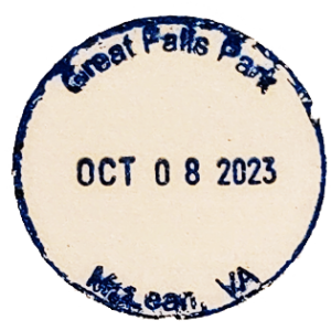 Circular blue ink stamp for Great Falls Park, McLean, Virginia