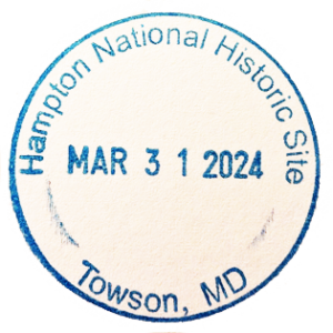 Circular blue inked stamp for Hampton National Historic Site