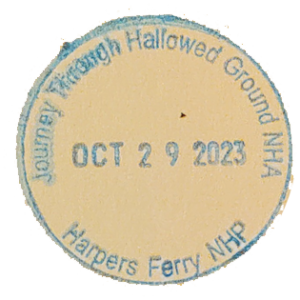 Circular blue ink stamp for Harpers Ferry National Historical Park