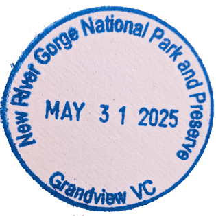 Blue circular inked stamp for New River Gorge National Park and Preserve - Grandview Visitor Center