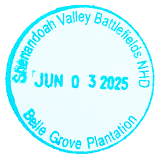 Blue circular inked stamp for Shenandoah Valley Battlefields National Historic District - Belle Grove Plantation