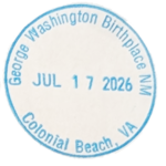Circular blue inked stamp for George Washington Birthplace National Monument Circular blue inked stamp for George Washington Birthplace National Monument